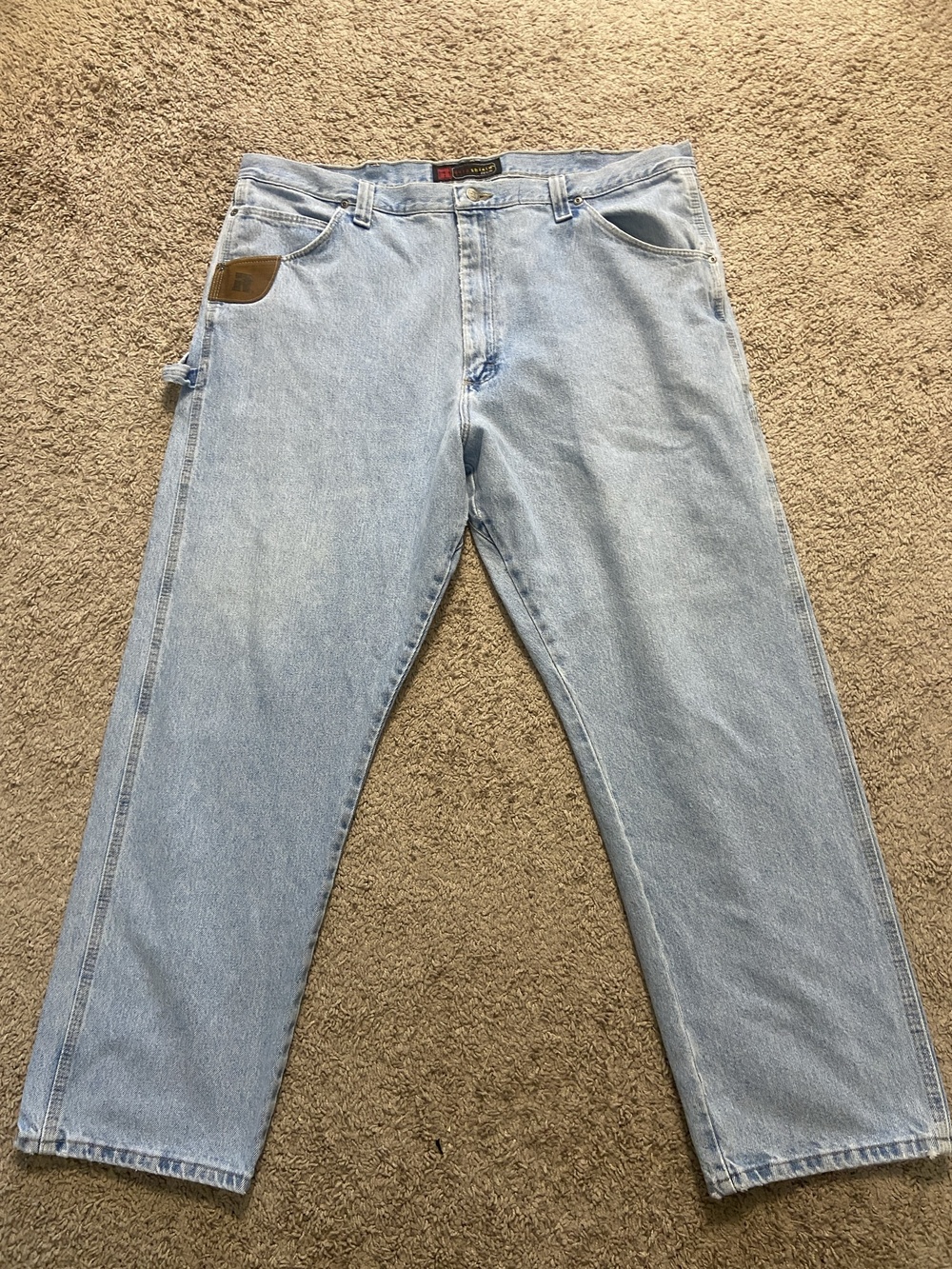 DuraShield Denim Jeans Mens 34x32 Blue Light Wash Relaxed Straight Carpenter - Picture 1 of 8